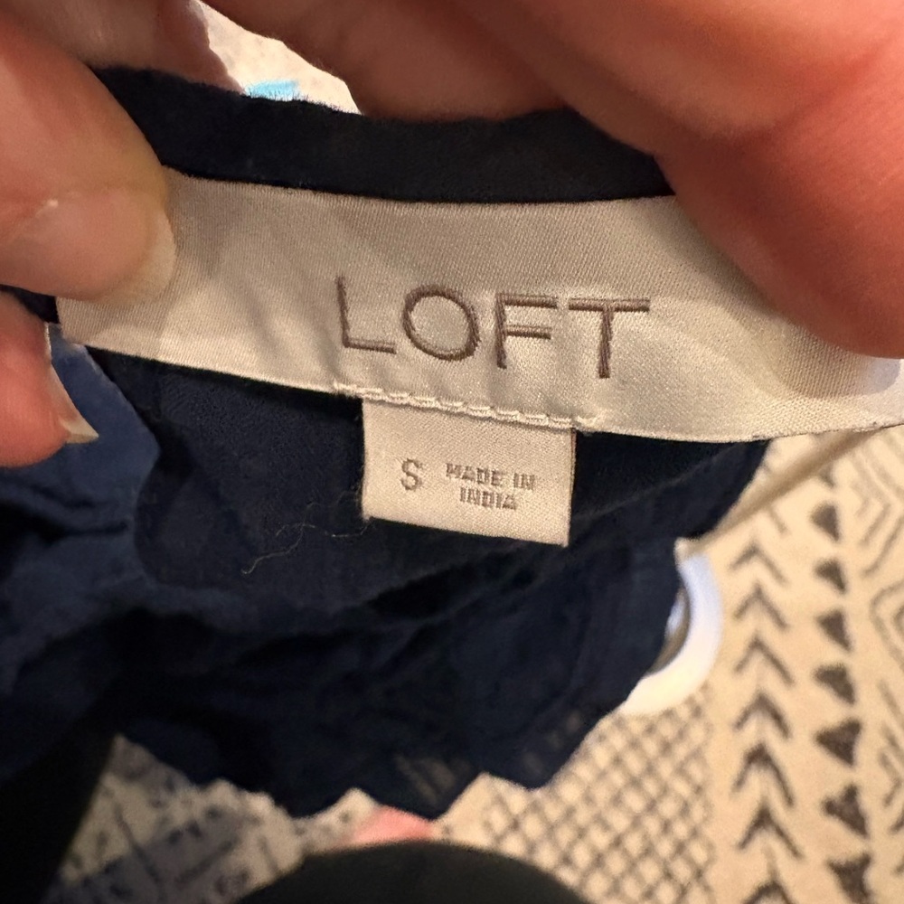 LOFT Navy Textured Ruffle Blouse - Picture 2 of 3